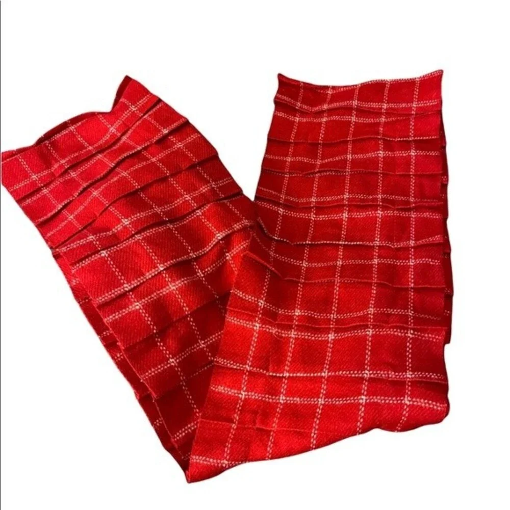 NWT LANDS END Red White Plaid Stitch Pleated Scarf.  Super Freaking Cute. 78
